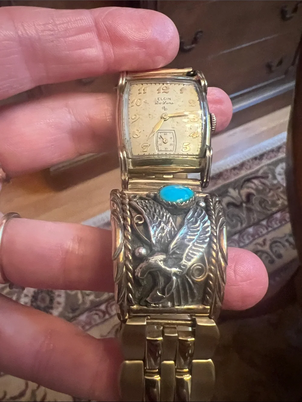 1949 Elgin DeLuxe Vintage Turquoise Inlay Wristwatch
